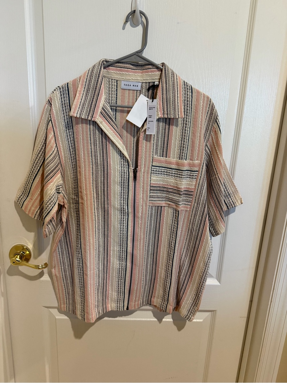 Raga Man Pink Striped Short Sleeve Button-Up Shirt